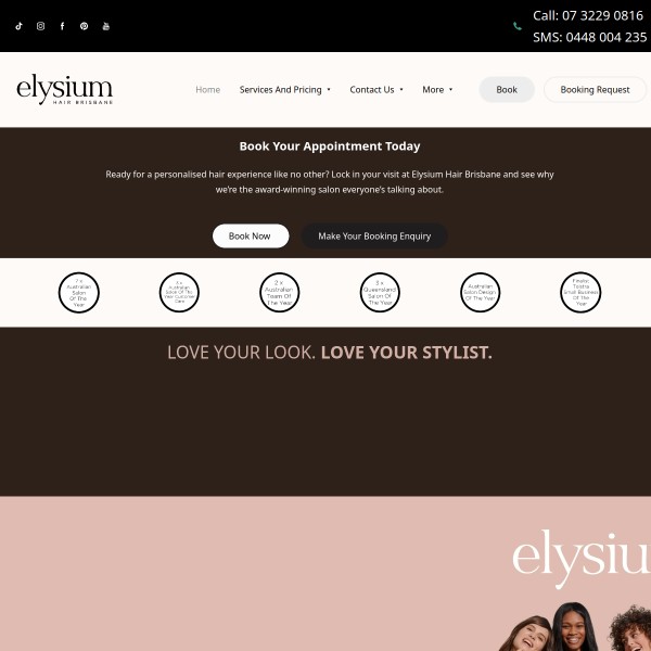 Elysium Hair Brisbane homepage screenshot