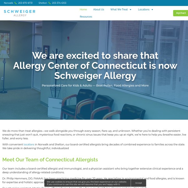 Schweiger Dermatology Group - Shelton Allergy homepage screenshot