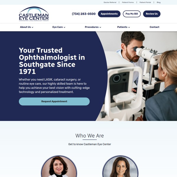 Castleman Eye Center homepage screenshot