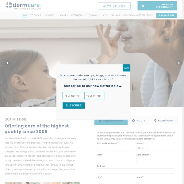 Adult & Pediatric Dermatology, PC homepage screenshot