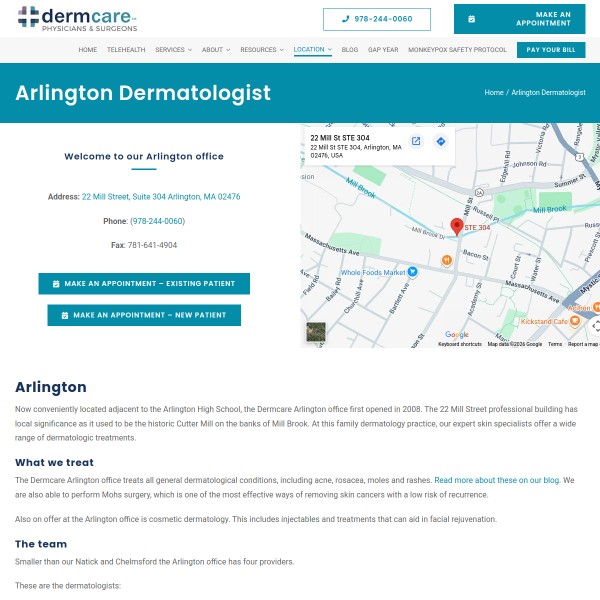 Dermcare Physicians and Surgeons homepage screenshot