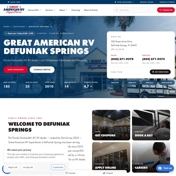 Great American RV SuperStores - DeFuniak Springs homepage screenshot