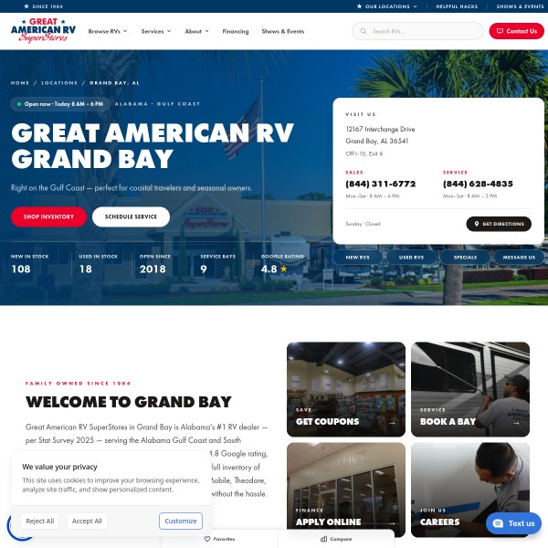 Great American RV SuperStores- Grand Bay homepage screenshot