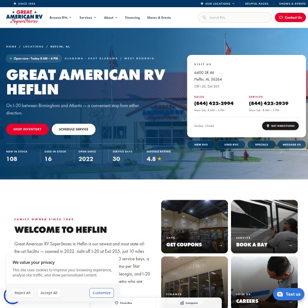 Great American RV SuperStores - Heflin homepage screenshot