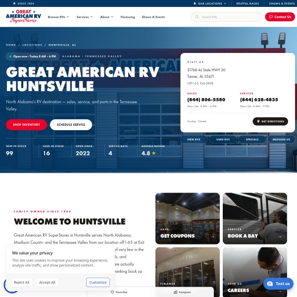 Great American RV SuperStores ( Huntsville ) homepage screenshot