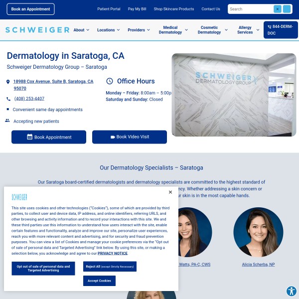 Schweiger Dermatology Group - Saratoga homepage screenshot