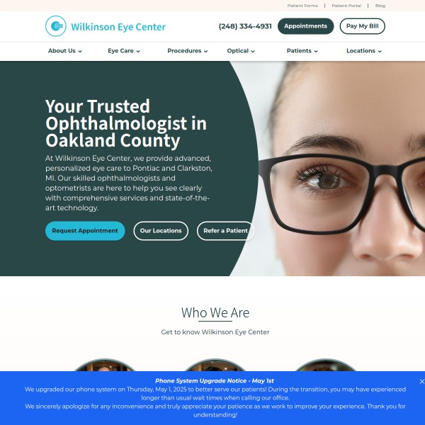 Wilkinson Eye Center homepage screenshot