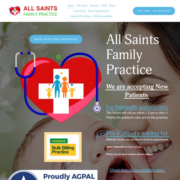 All Saints Family Practice homepage screenshot