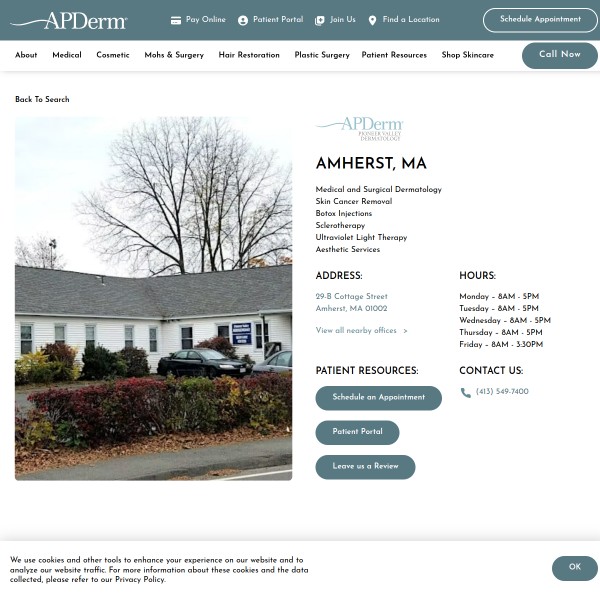 Pioneer Valley Dermatology homepage screenshot