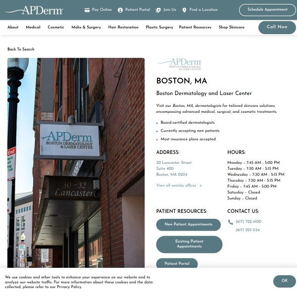 Boston Dermatology & Laser Center homepage screenshot