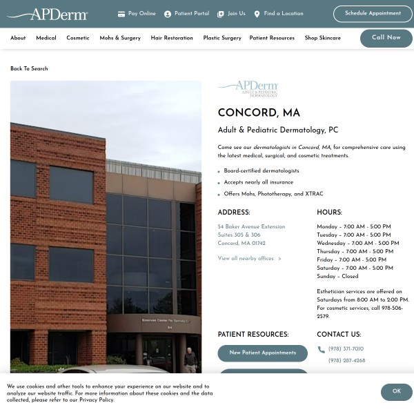 Adult & Pediatric Dermatology, PC homepage screenshot