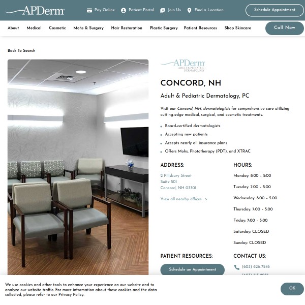 Adult & Pediatric Dermatology, PC homepage screenshot