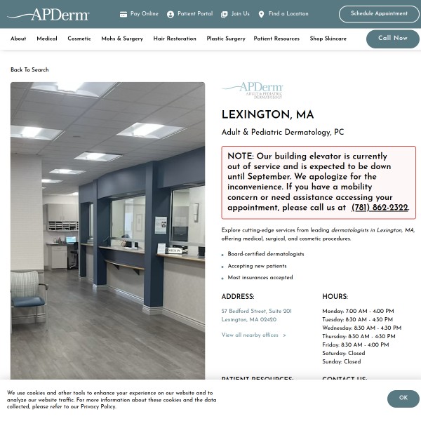 Adult & Pediatric Dermatology, PC homepage screenshot