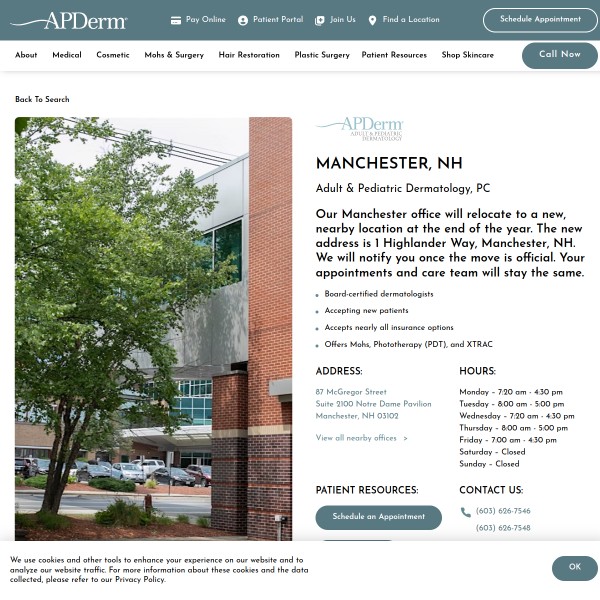 Adult & Pediatric Dermatology, PC homepage screenshot