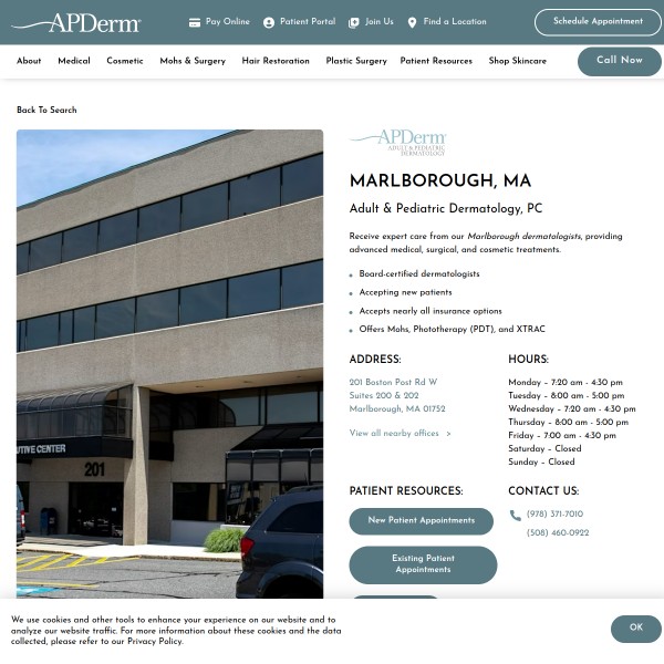 Adult & Pediatric Dermatology, PC homepage screenshot