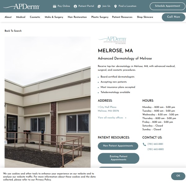 Advanced Dermatology and Aesthetic Center homepage screenshot