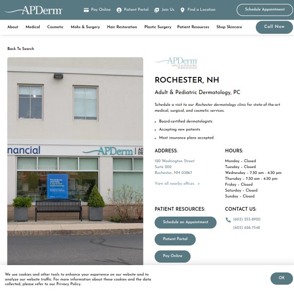 Adult & Pediatric Dermatology homepage screenshot