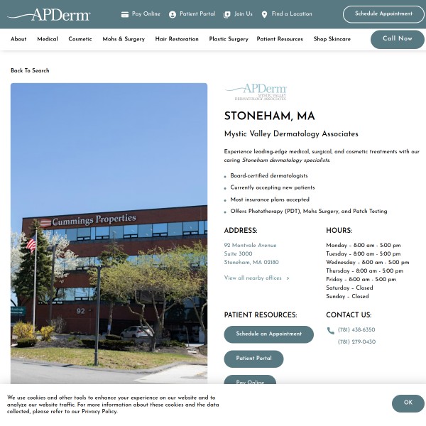 Mystic Valley Dermatology Associates homepage screenshot