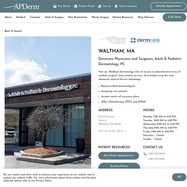 Adult & Pediatric Dermatology, PC homepage screenshot