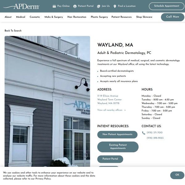 Adult & Pediatric Dermatology, PC homepage screenshot