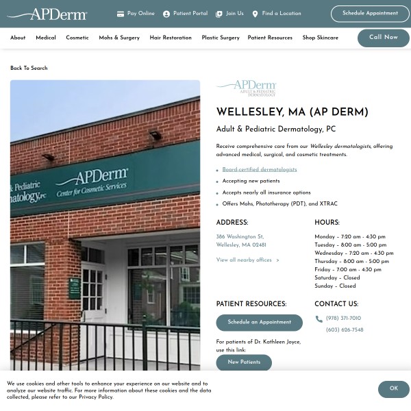 Adult & Pediatric Dermatology, PC homepage screenshot