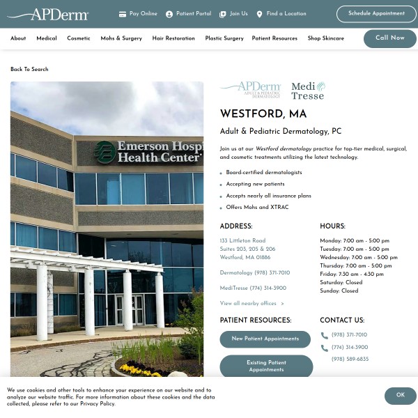 Adult & Pediatric Dermatology, PC homepage screenshot