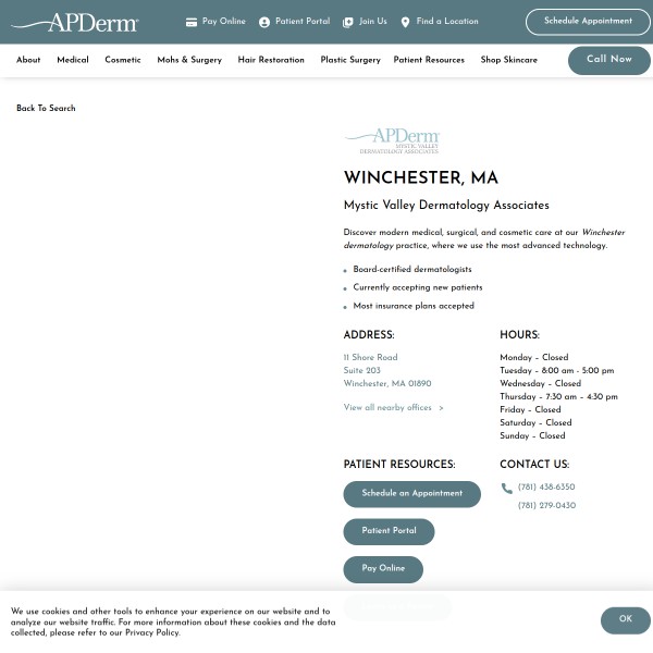 Mystic Valley Dermatology Associates homepage screenshot