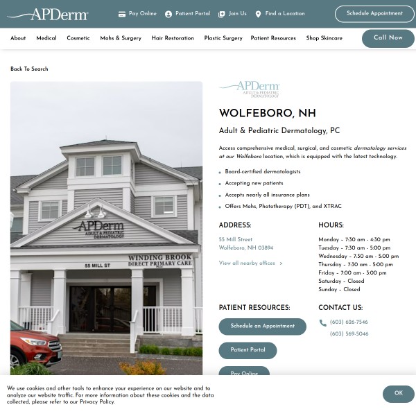 Adult & Pediatric Dermatology, PC homepage screenshot