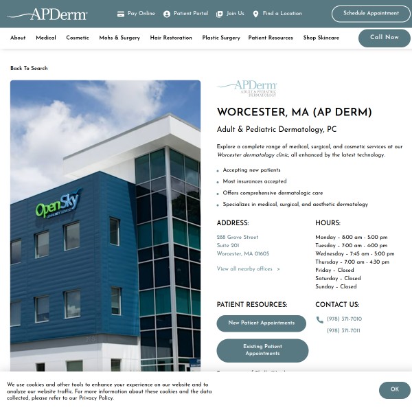Adult & Pediatric Dermatology homepage screenshot