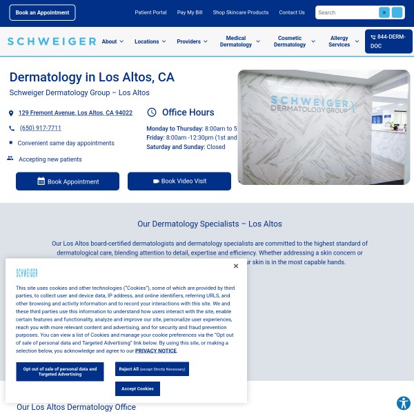 Schweiger Dermatology Group - Los Altos homepage screenshot