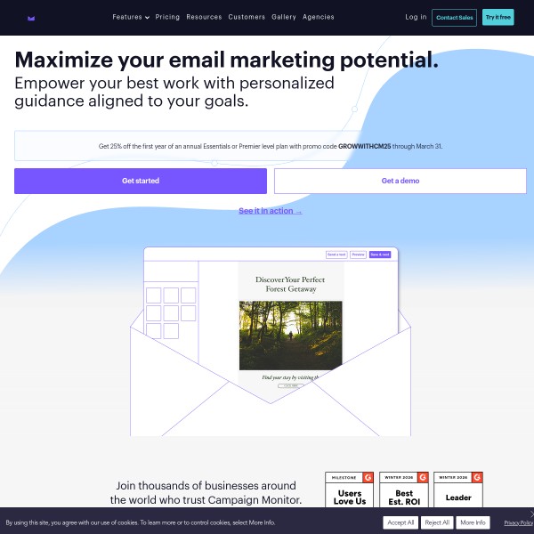 Campaign Monitor homepage screenshot