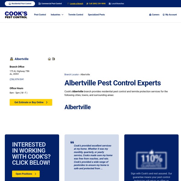 Cook's Pest Control homepage screenshot