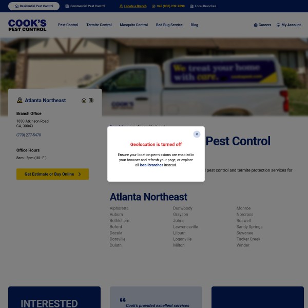 Cook's Pest Control homepage screenshot