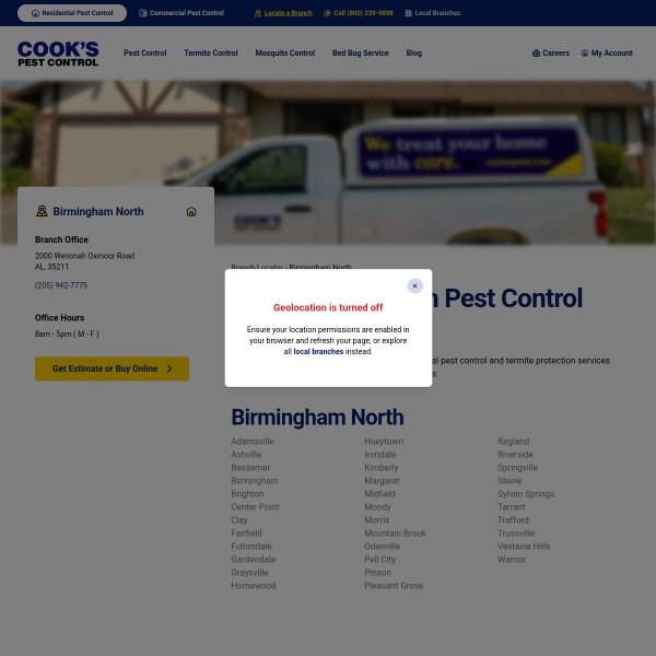 Cook's Pest Control homepage screenshot