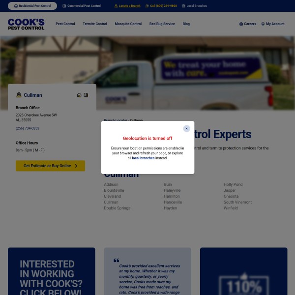 Cook's Pest Control homepage screenshot