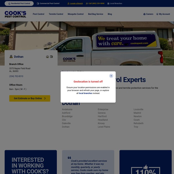 Cook's Pest Control homepage screenshot