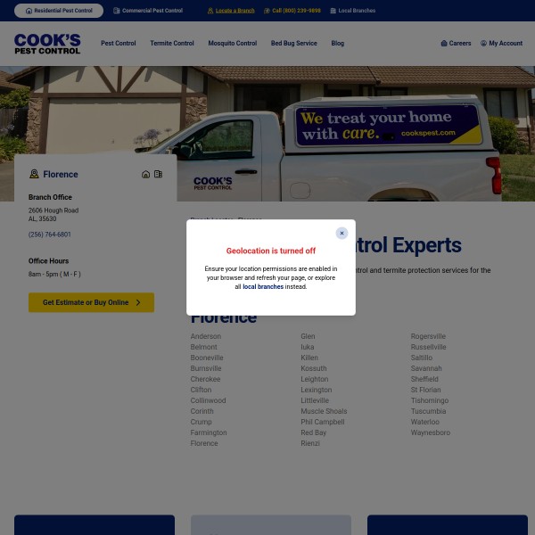 Cook's Pest Control homepage screenshot