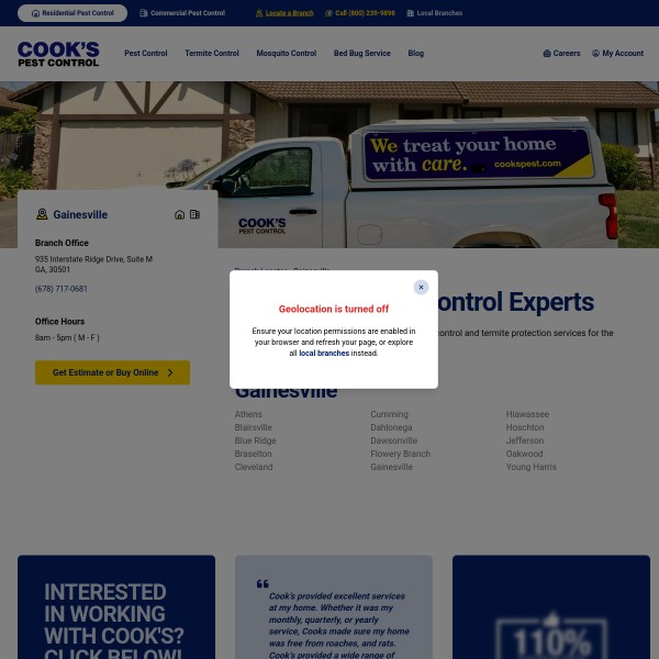 Cook's Pest Control homepage screenshot