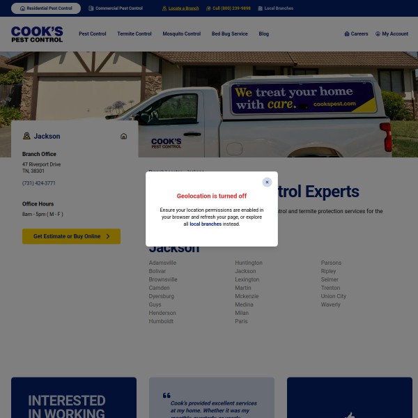 Cook's Pest Control homepage screenshot