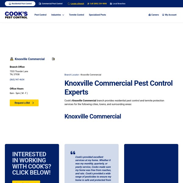 Cook's Pest Control homepage screenshot