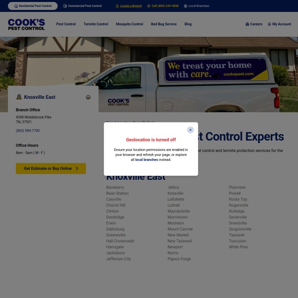 Cook's Pest Control homepage screenshot