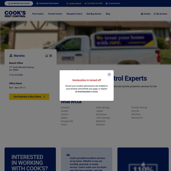 Cook's Pest Control homepage screenshot