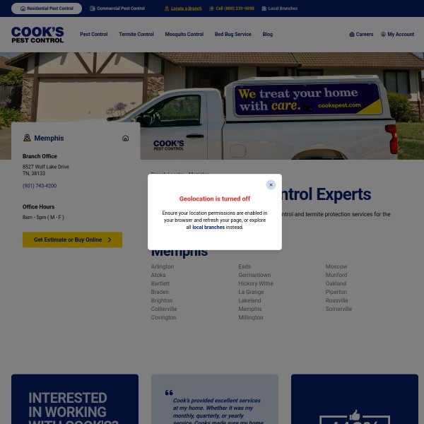 Cook's Pest Control homepage screenshot