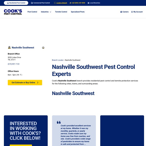 Cook's Pest Control homepage screenshot