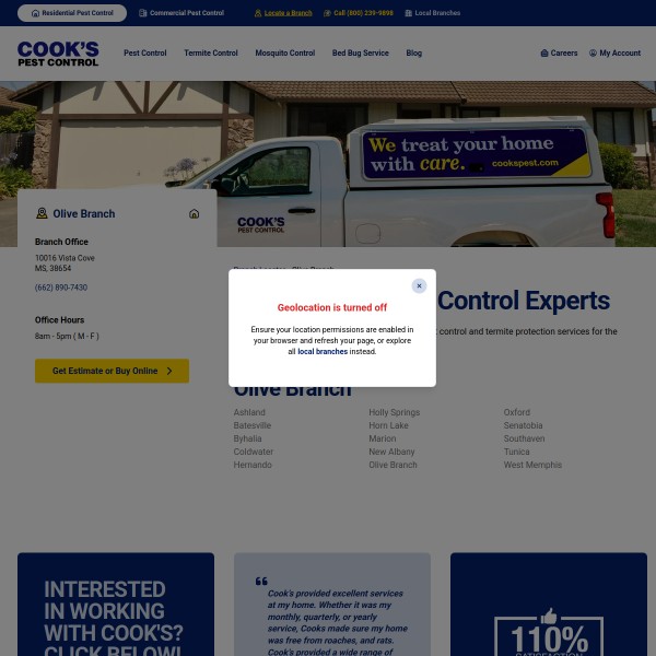 Cook's Pest Control homepage screenshot