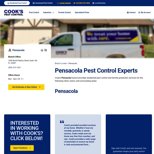 Cook's Pest Control homepage screenshot