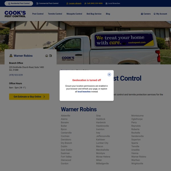 Cook's Pest Control homepage screenshot