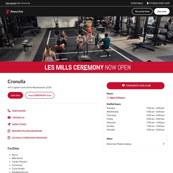 Fitness First Cronulla homepage screenshot