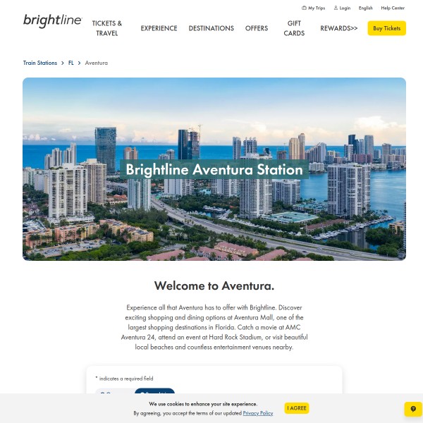 Brightline Aventura Station homepage screenshot