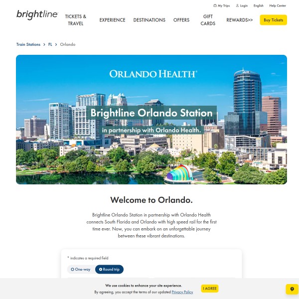 Brightline Orlando Station homepage screenshot